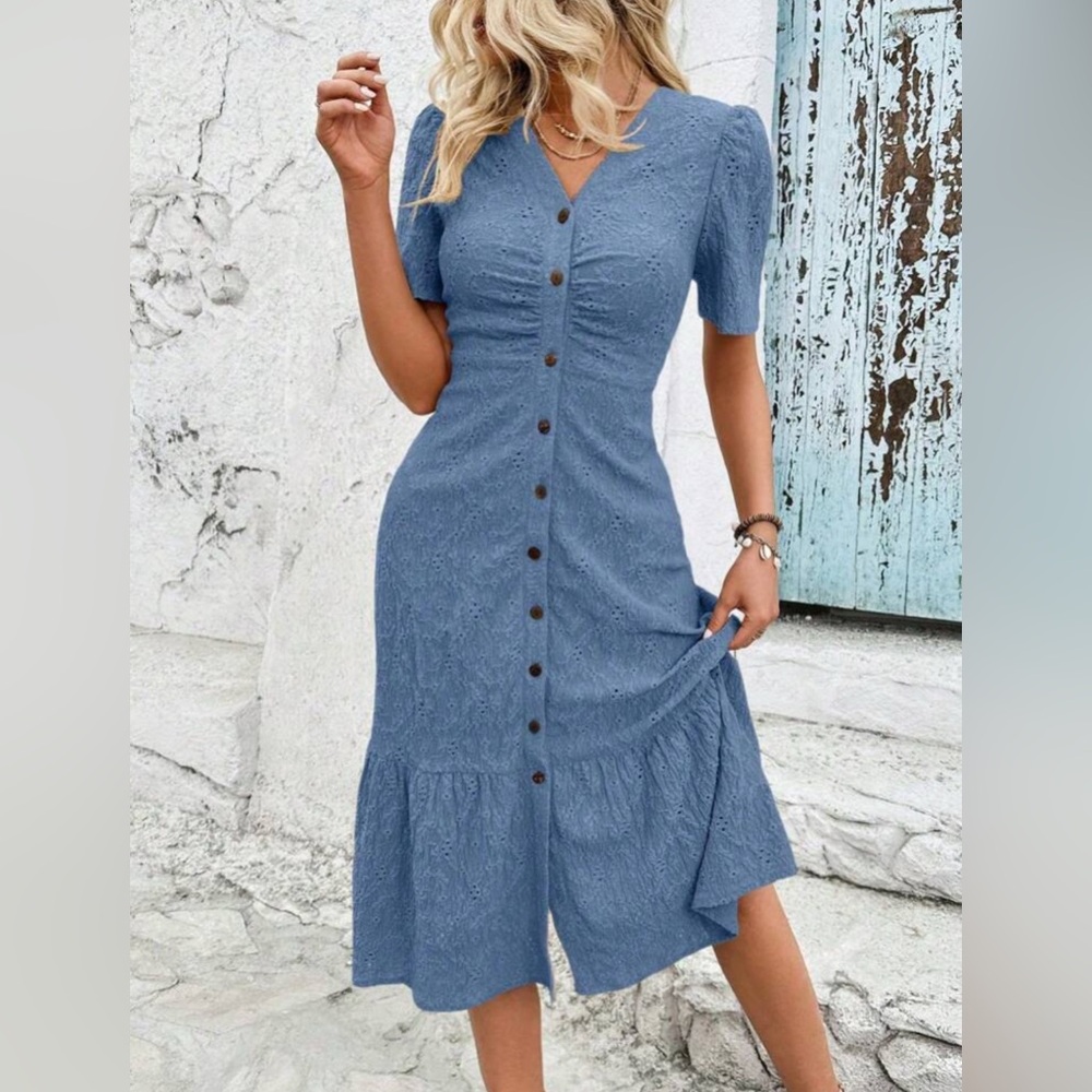 Blue Button-Down Dress